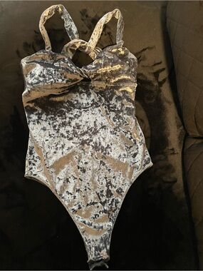 Gorgeous Soft Crushed Velvet Light Gray One-Piece Bodysuit